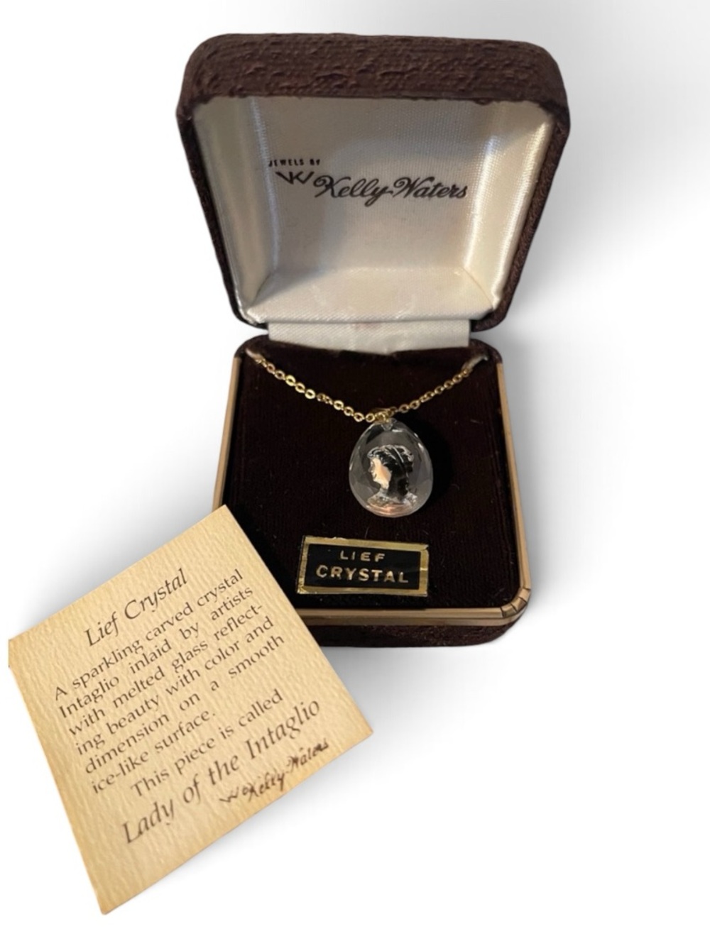 Vintage Lief Crystal Reverse Intaglio Cameo Pendant Necklace by Kelly Waters